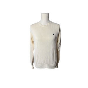 Men's Polo by Ralph Lauren Cream Crewneck Sweater L with Black Logo